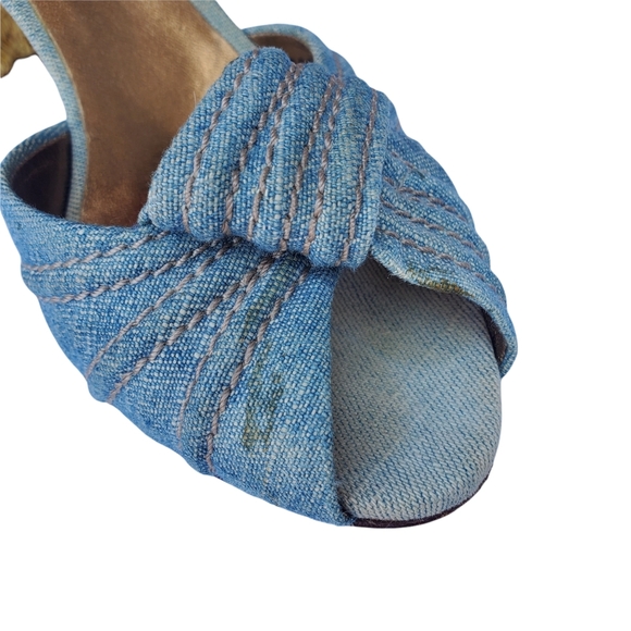Dolce & Gabbana Blue Denim Espadrille Style Peep Toe Heel Sandals w/Ankle Strap - Picture 4 of 12